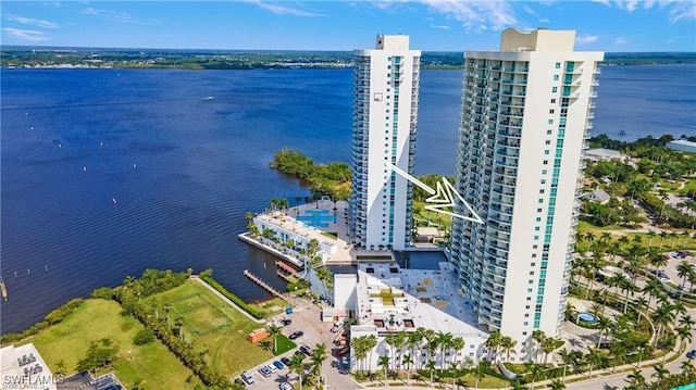 bird's eye view featuring a water view