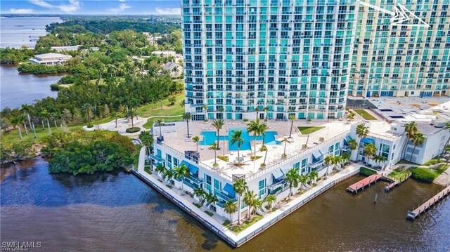 aerial view with a water view