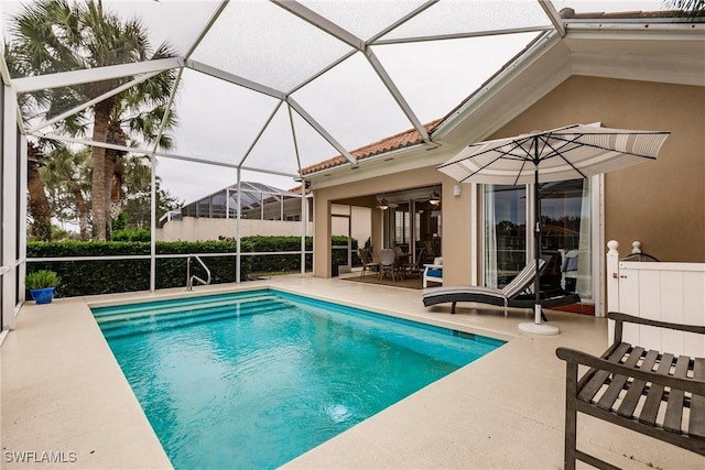 view of pool featuring a patio and a lanai