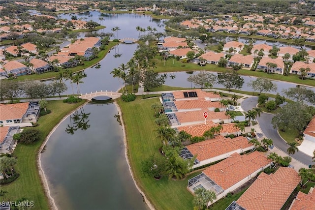 aerial view with a water view