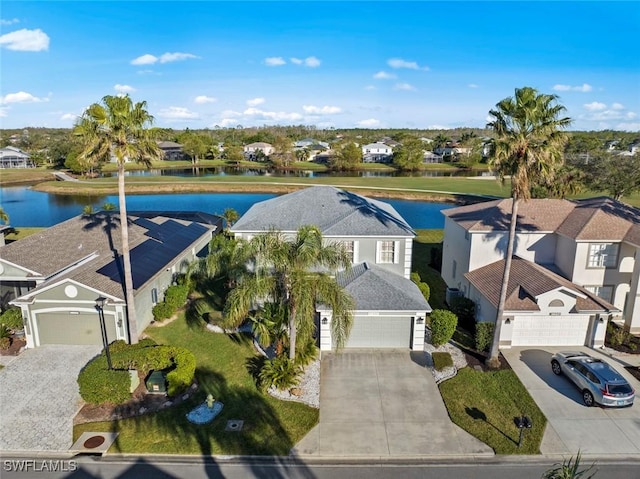 aerial view with a water view