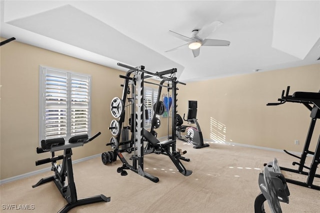 exercise area with ceiling fan