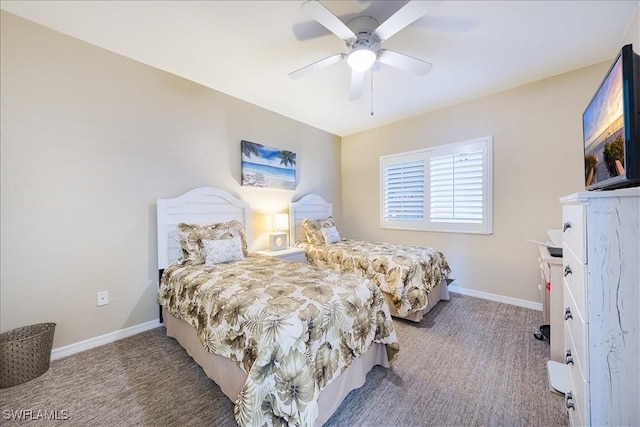 bedroom featuring ceiling fan and carpet floors