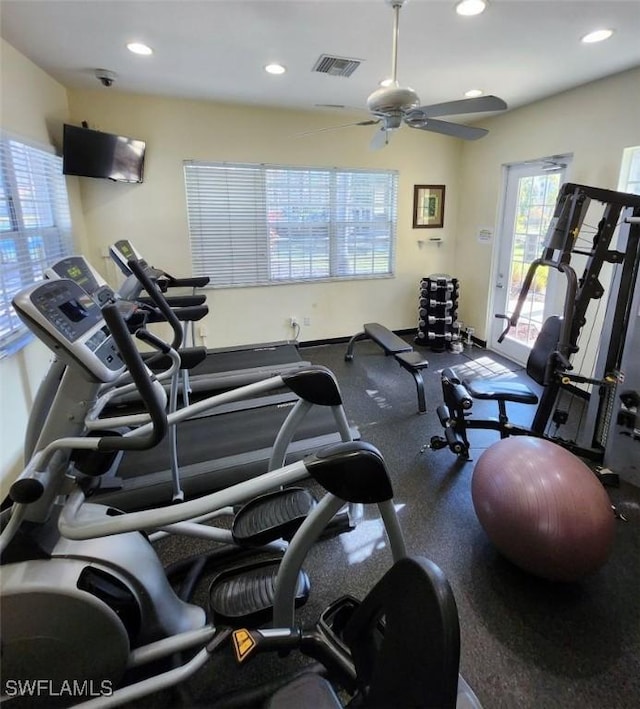 gym with ceiling fan