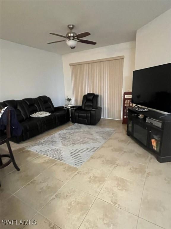 living room with ceiling fan