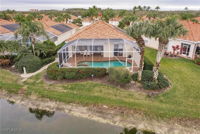 exterior space with a water view