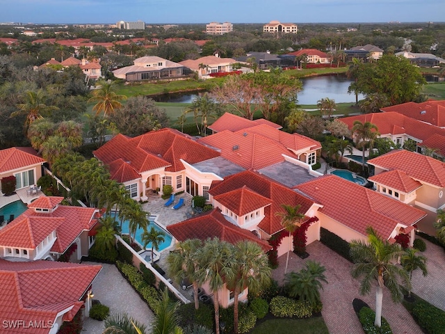 aerial view with a water view