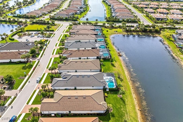 drone / aerial view featuring a water view