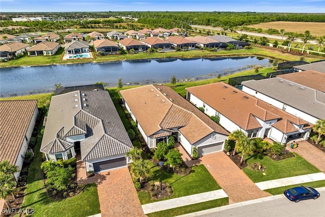 aerial view with a water view