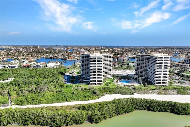 aerial view with a water view