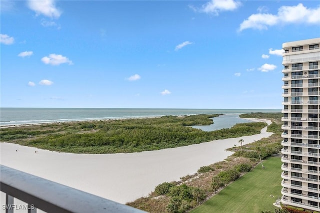 view of water feature with a view of the beach