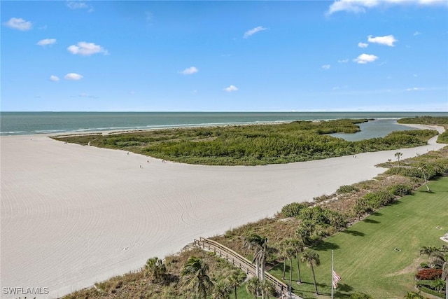 aerial view with a beach view and a water view