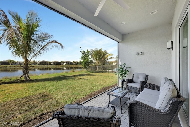 12418 Dahlia Ct, Naples, FL 34120 - view of patio with a water view and ceiling fan