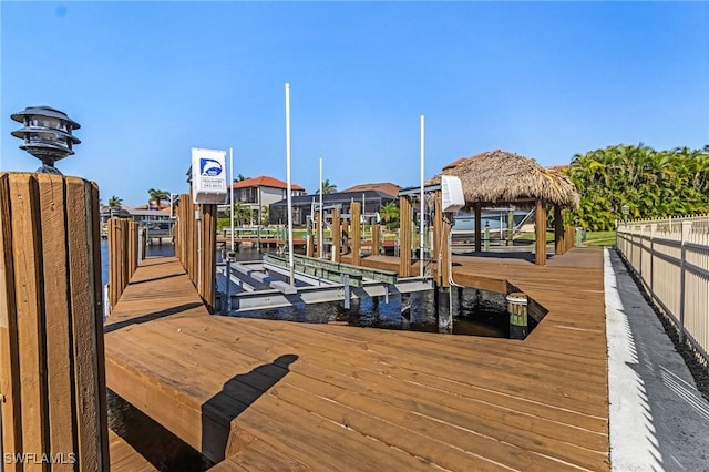 view of dock featuring a gazebo