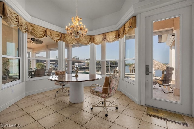 sunroom with an inviting chandelier