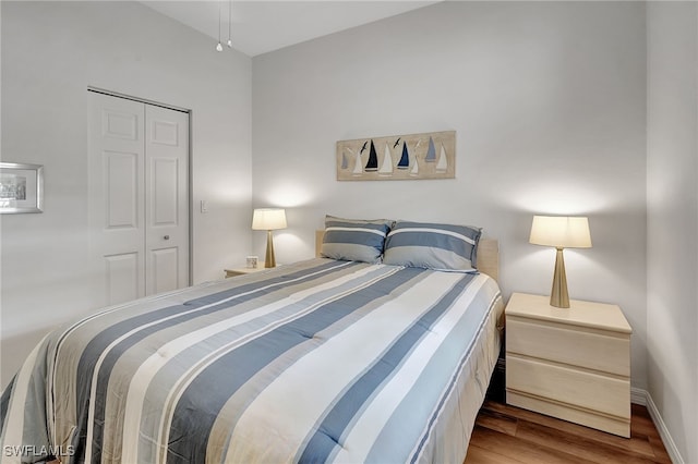 bedroom featuring hardwood / wood-style flooring and a closet