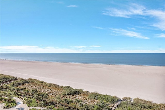 view of water feature with a beach view