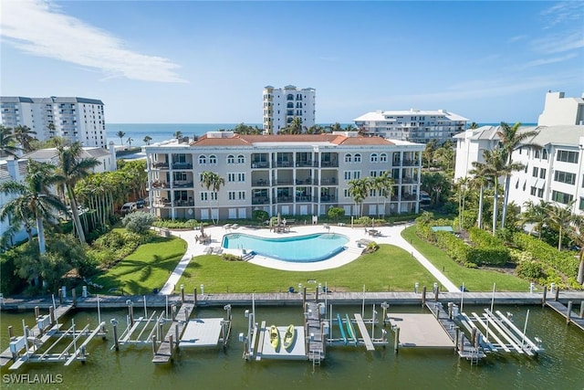 aerial view with a water view