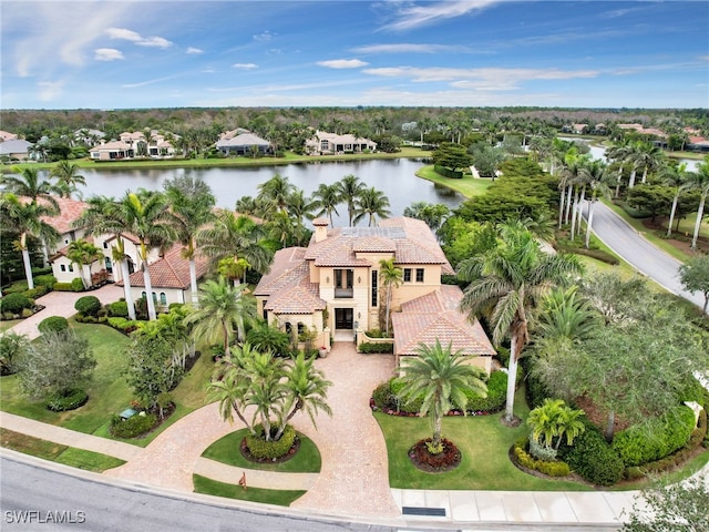 drone / aerial view featuring a water view