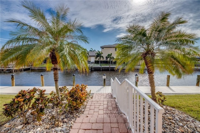 view of dock featuring a water view