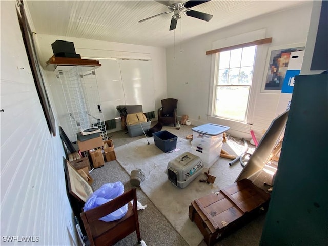 living room with ceiling fan