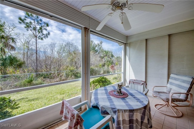 sunroom / solarium with ceiling fan and plenty of natural light