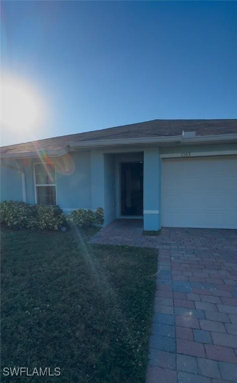 exterior space featuring a garage