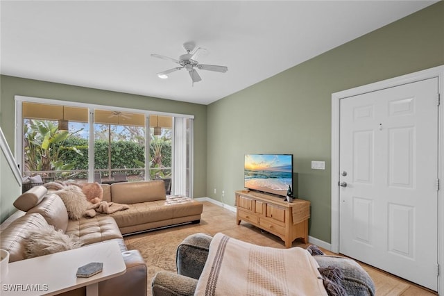 living room with ceiling fan