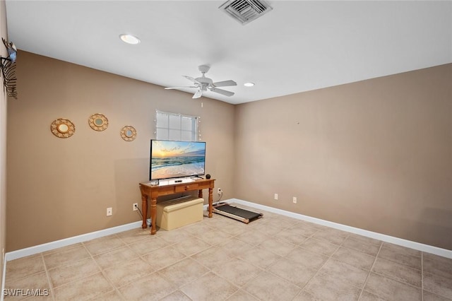 interior space featuring ceiling fan