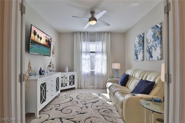 living room with ceiling fan