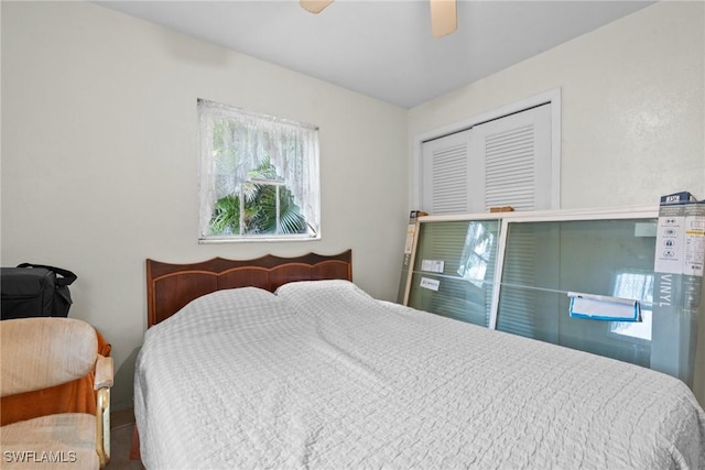 bedroom with a closet and ceiling fan