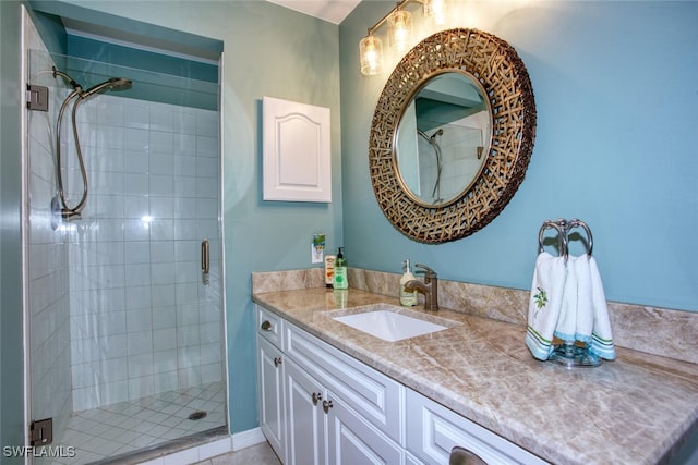 bathroom featuring vanity and an enclosed shower