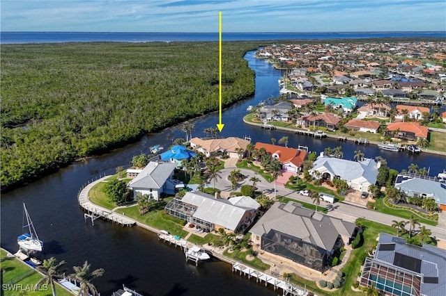 aerial view with a water view