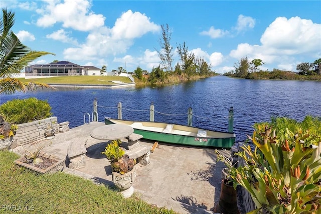 dock area featuring a water view