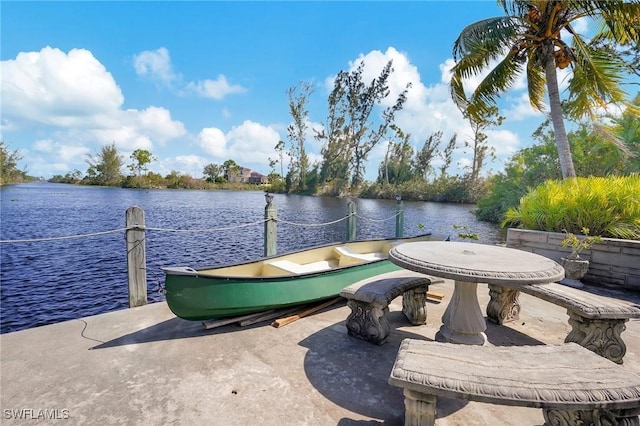 dock area featuring a water view