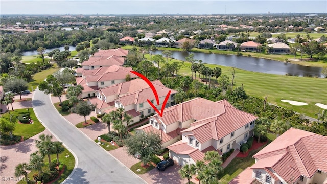 aerial view featuring a water view