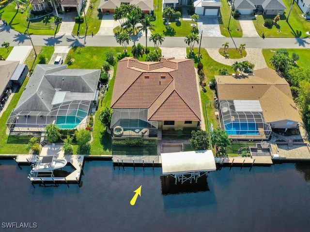 aerial view with a water view