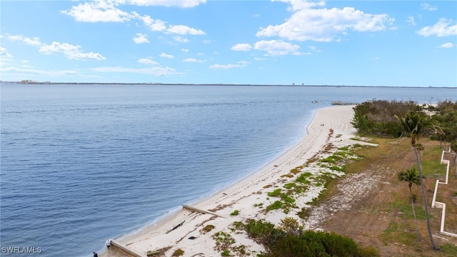 property view of water featuring a view of the beach