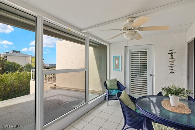 sunroom featuring ceiling fan