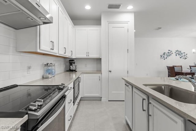 kitchen featuring white cabinetry, sink, decorative backsplash, and appliances with stainless steel finishes