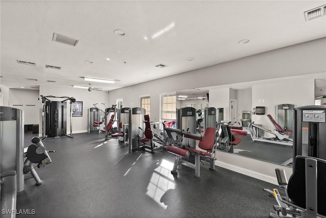 gym with ceiling fan