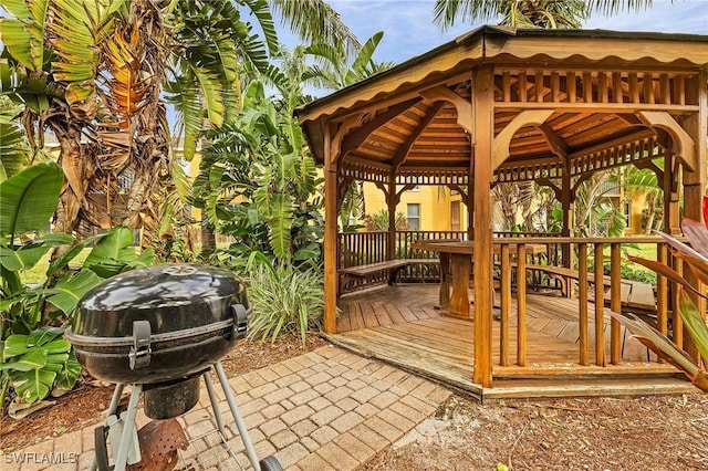 wooden deck with a gazebo