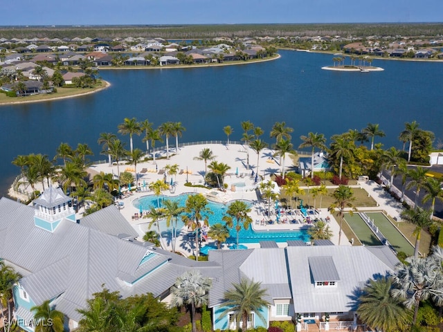 aerial view featuring a water view