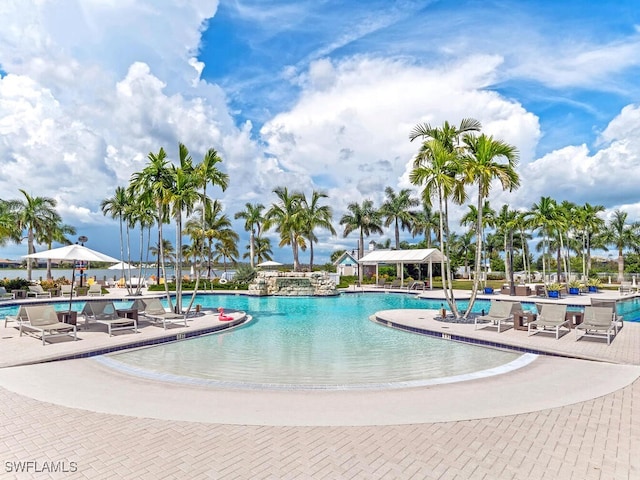 view of pool featuring a patio and a gazebo