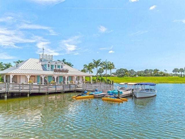 view of dock featuring a water view