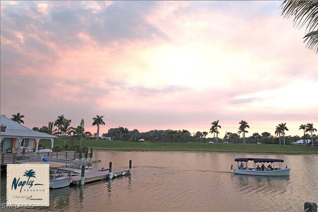 view of dock with a water view