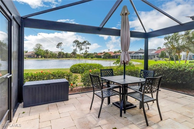 view of patio / terrace with a water view