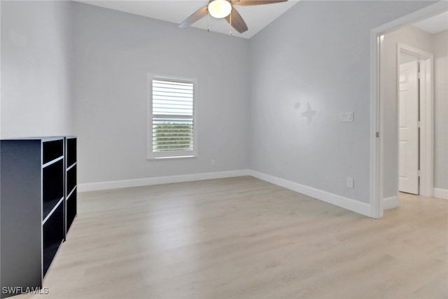 unfurnished room featuring ceiling fan and light hardwood / wood-style flooring