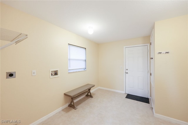 clothes washing area with hookup for an electric dryer and washer hookup