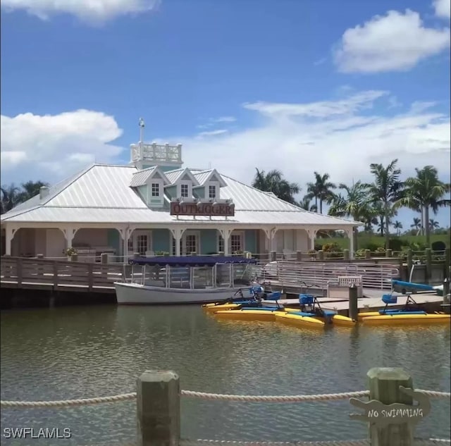 view of dock with a water view